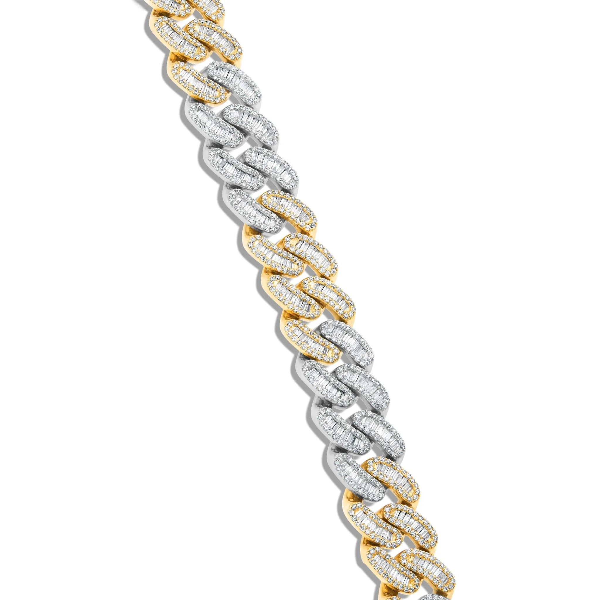 14K Gold Two Tone 9.72ct Baguette Diamond 14mm Cuban Bracelet