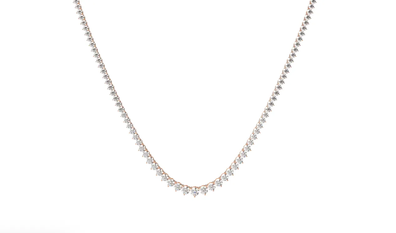 14k Three Prong Graduating Tennis Necklace