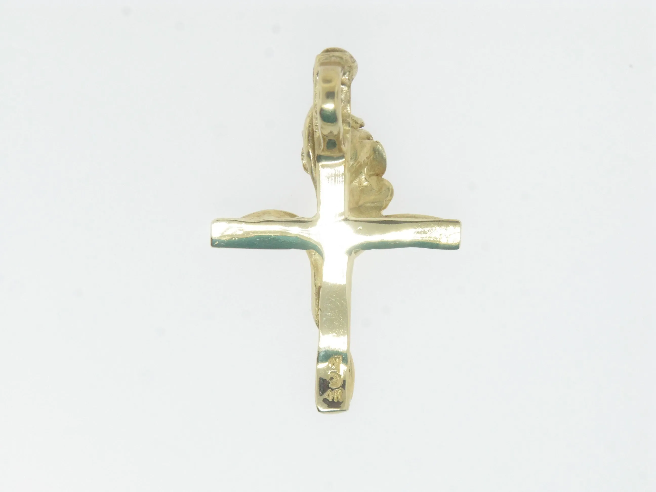 14K Yellow Gold Rose Flower Cross Rosy Cross Pendant New Old Stock Jewelry