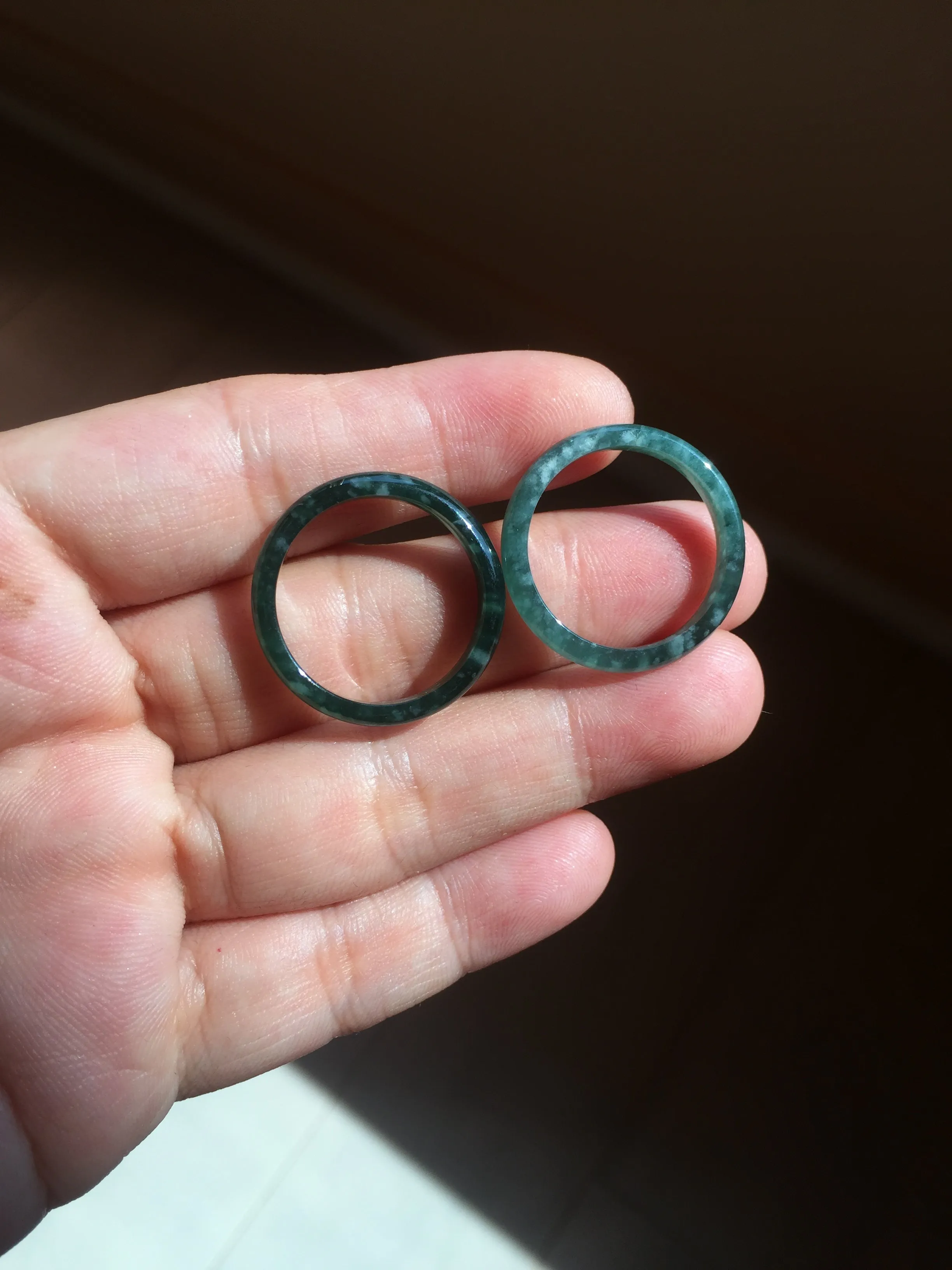 19.2mm size 9 1/4 100% natural type A icy watery green/blue slim style Guatemala jadeite jade band ring group  BP71
