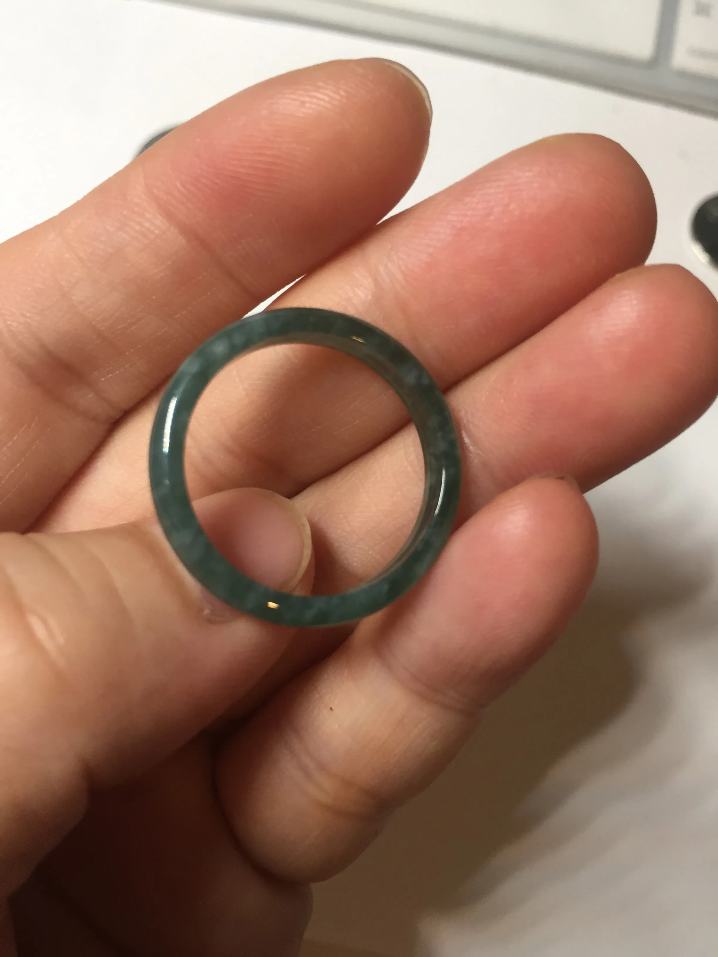 19.2mm size 9 1/4 100% natural type A icy watery green/blue slim style Guatemala jadeite jade band ring group  BP71