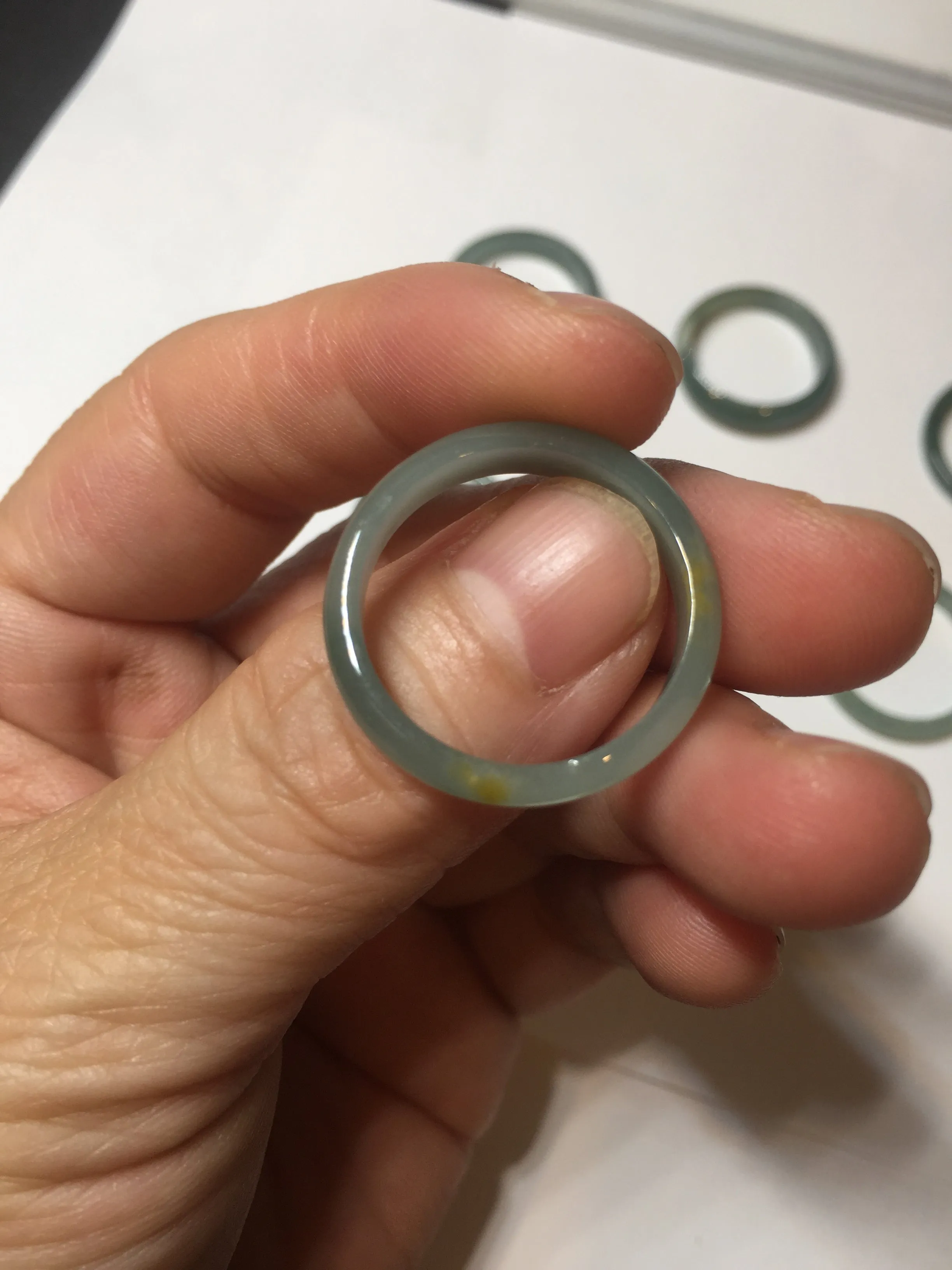 19.4mm size 9 1/2 100% natural type A icy watery green/blue slim style Guatemala jadeite jade band ring group  BP70