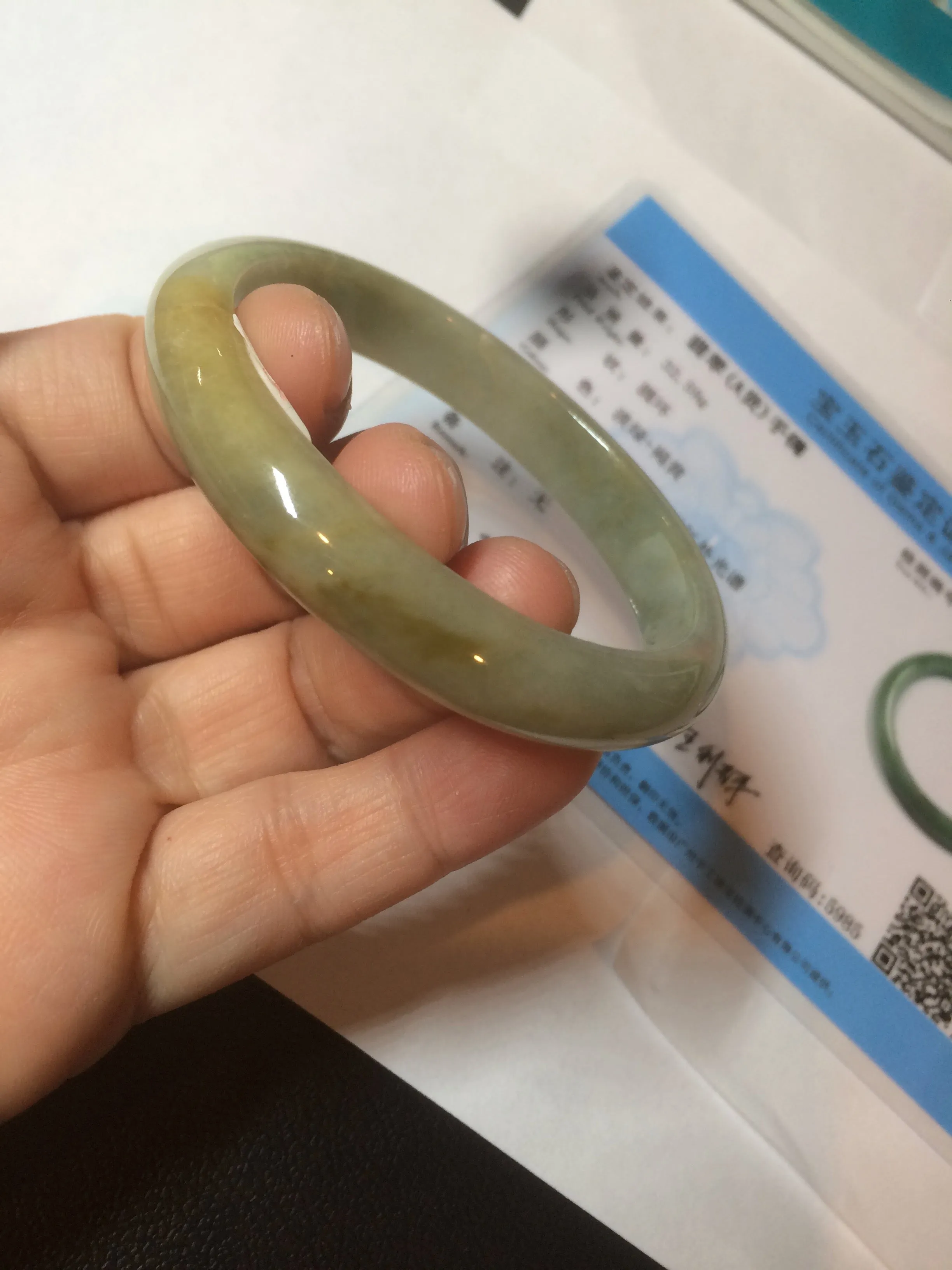 49.5mm Certified Type A 100% Natural yellow/gray/green Jadeite Jade bangle AF80-5002