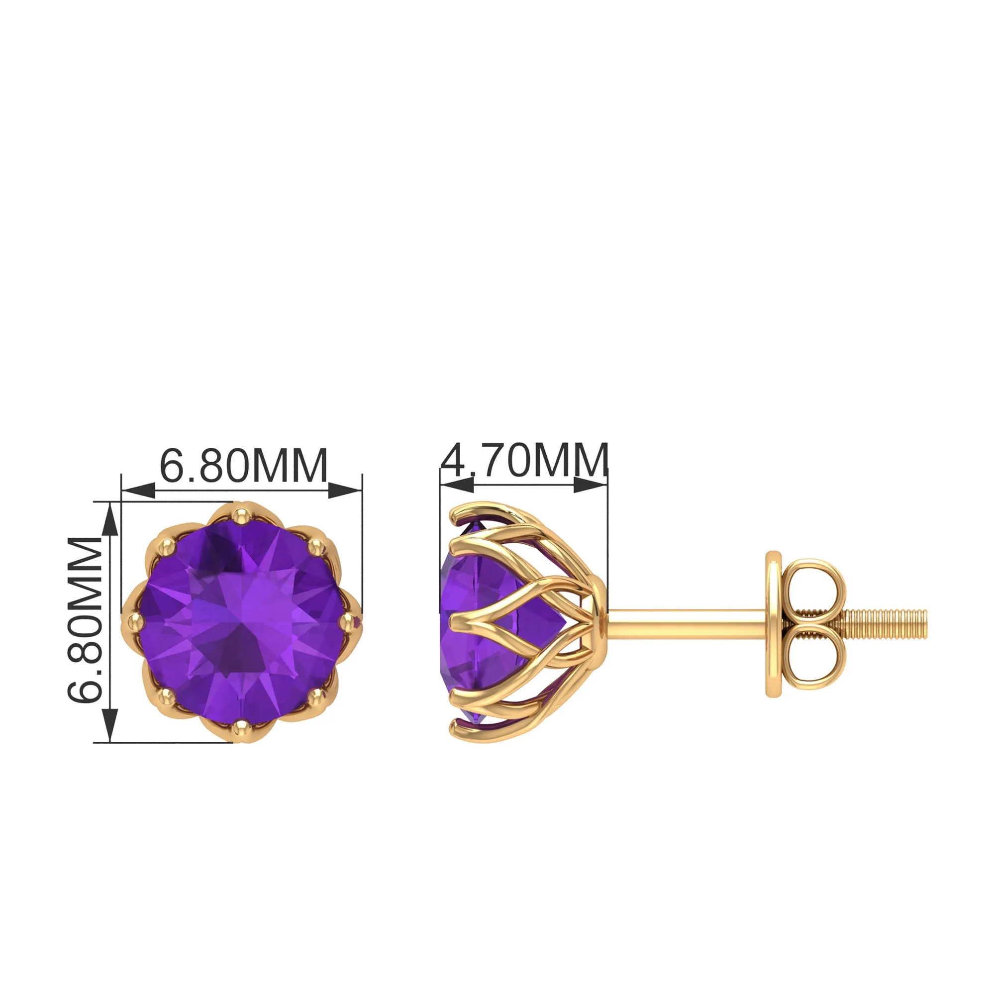 7 MM Decorative Amethyst Solitaire Stud Earrings