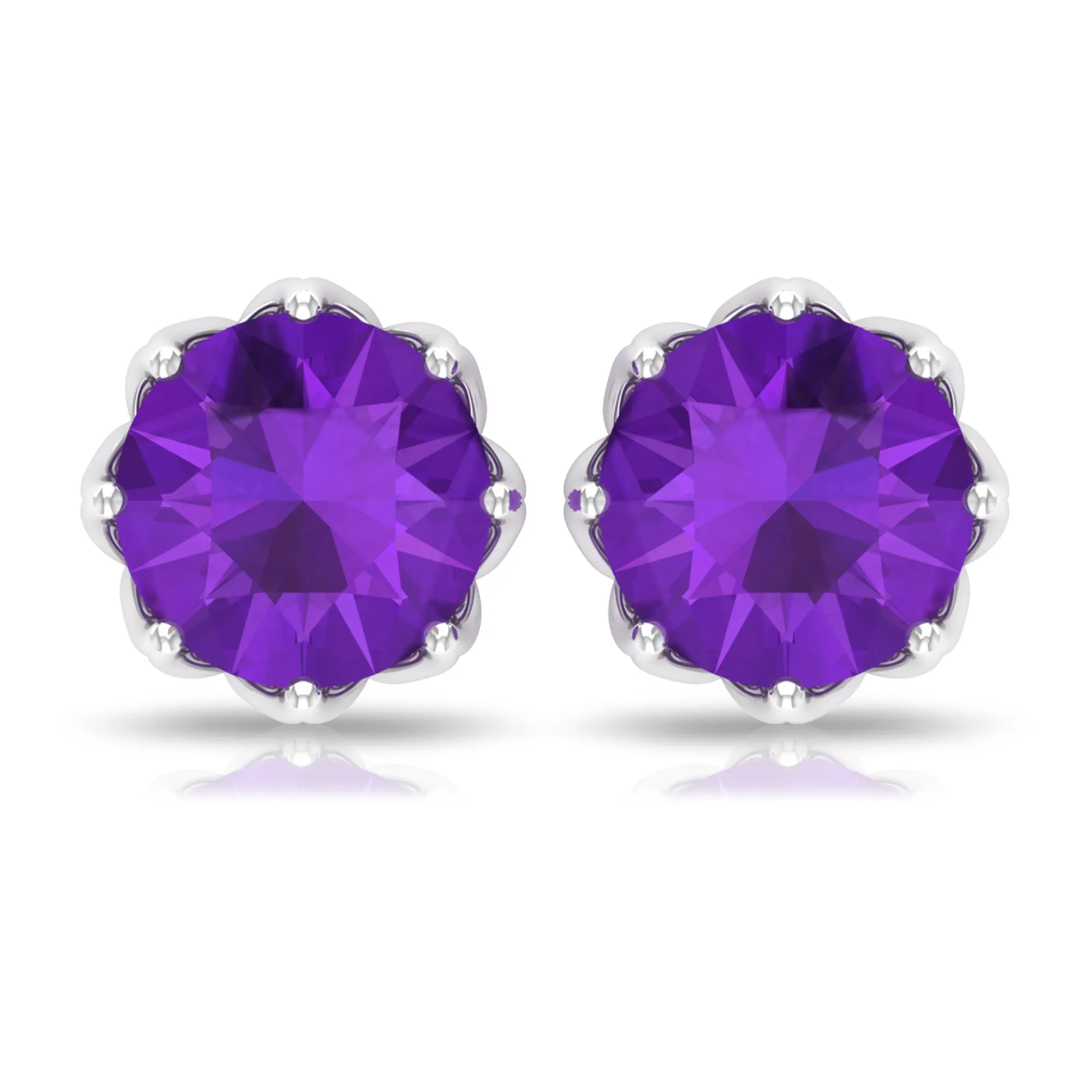 7 MM Decorative Amethyst Solitaire Stud Earrings