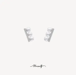 Balance Beam Pearl Earring Set with Zircon