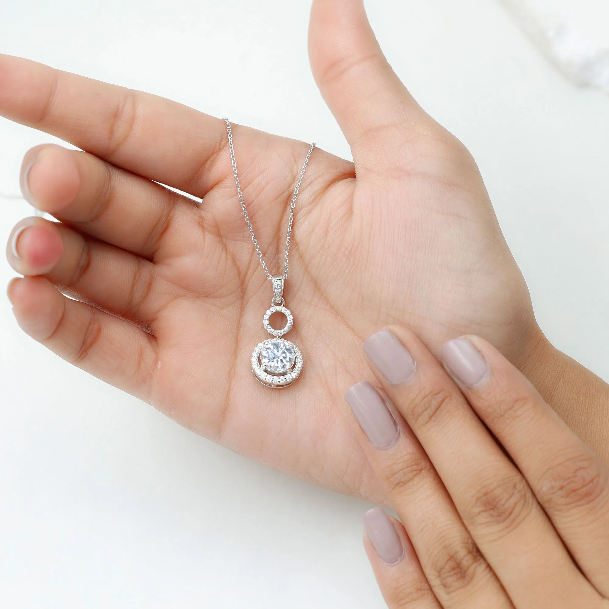 Claw Set Round Moissanite Halo Dangle Pendant Necklace
