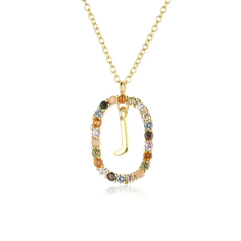 Colorful Zircon Embellished A-Z Initial Letter Personalized Necklaces
