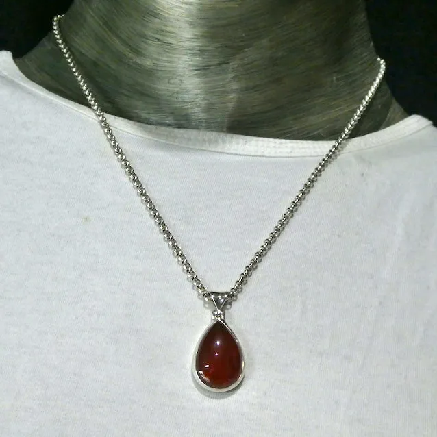 Garnet Pendant, Orange Hessonite, Teardrop Cabochon, 925 Silver g3
