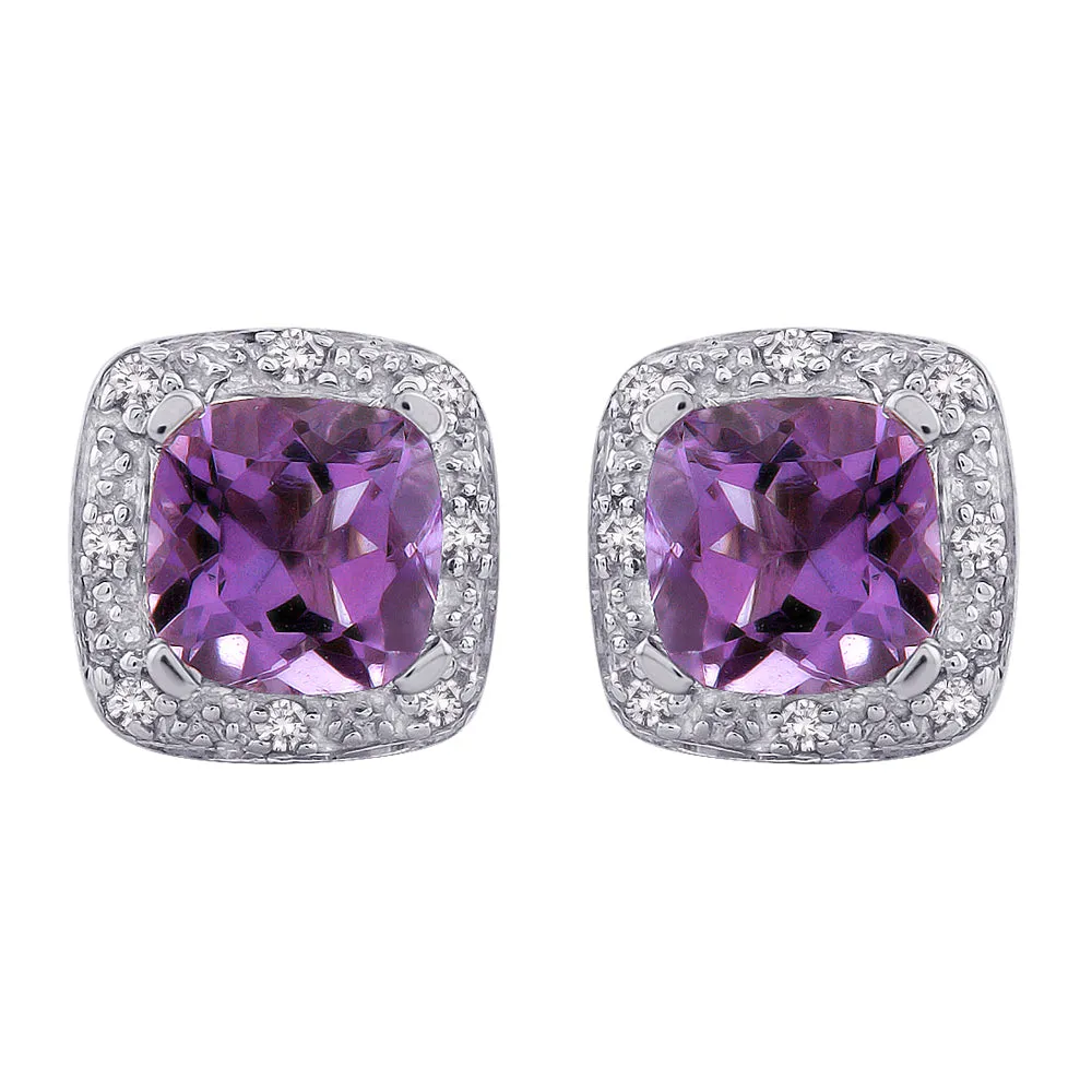 KATARINA Cushion Cut 8 1/3 ct. Amethyst and 1/5 ct. Diamond Square Halo Fashion Jewelry Set