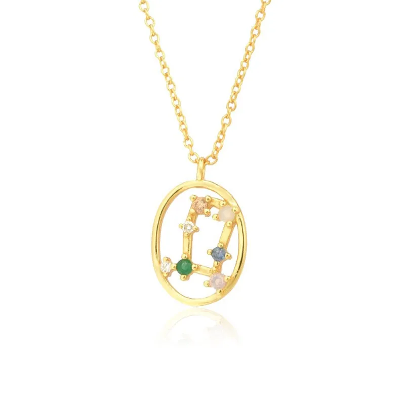 Multicolor Zircon Accented 12 Constellation Zodiac Sign Necklaces and Earrings