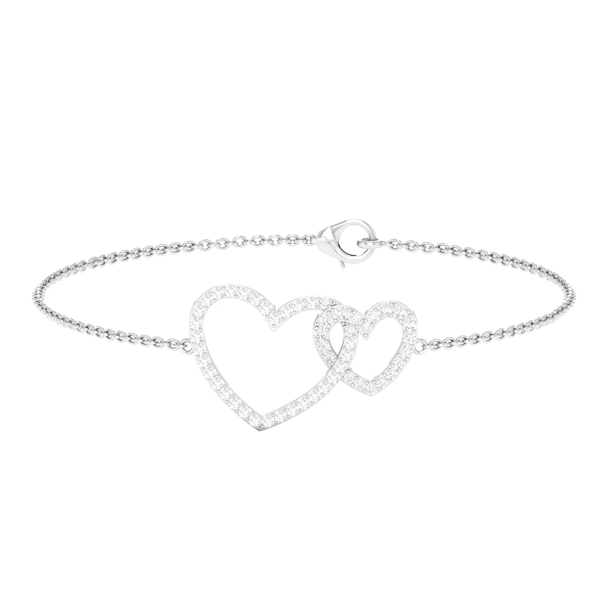 Natural Diamond Interlock Twin Heart Chain Bracelet
