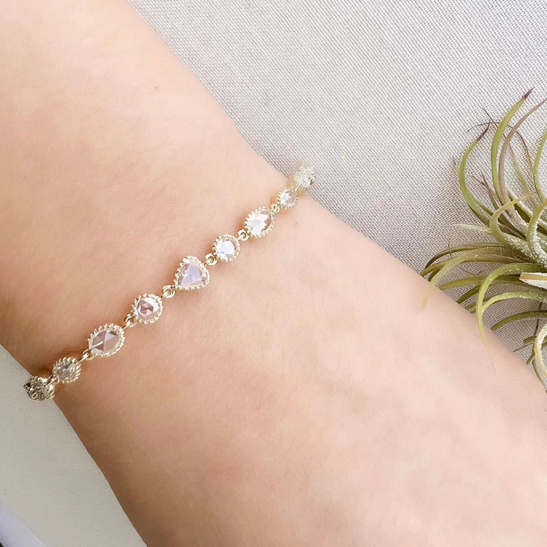 One of a Kind Rose Cut Diamond Bracelet in Yellow Gold