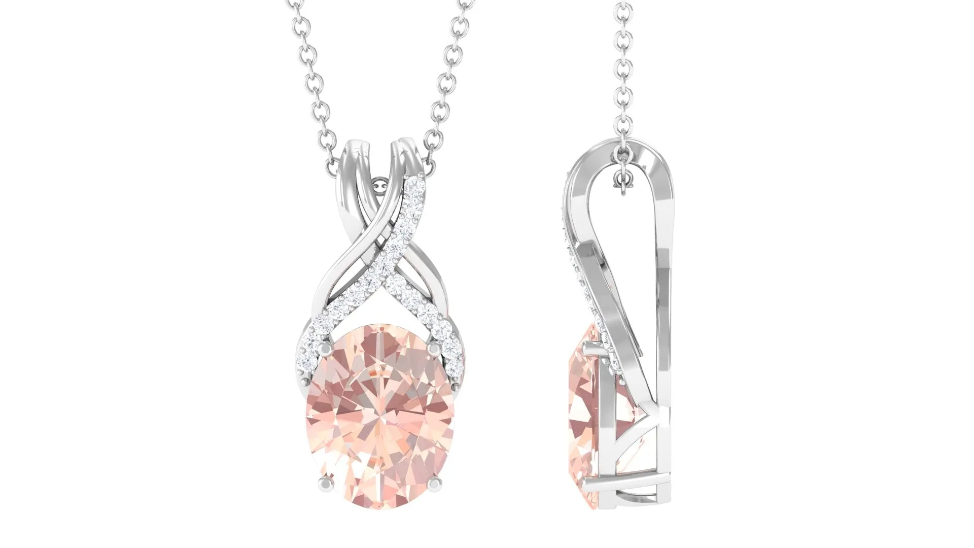 Oval Morganite Solitaire Pendant Necklace with Diamond