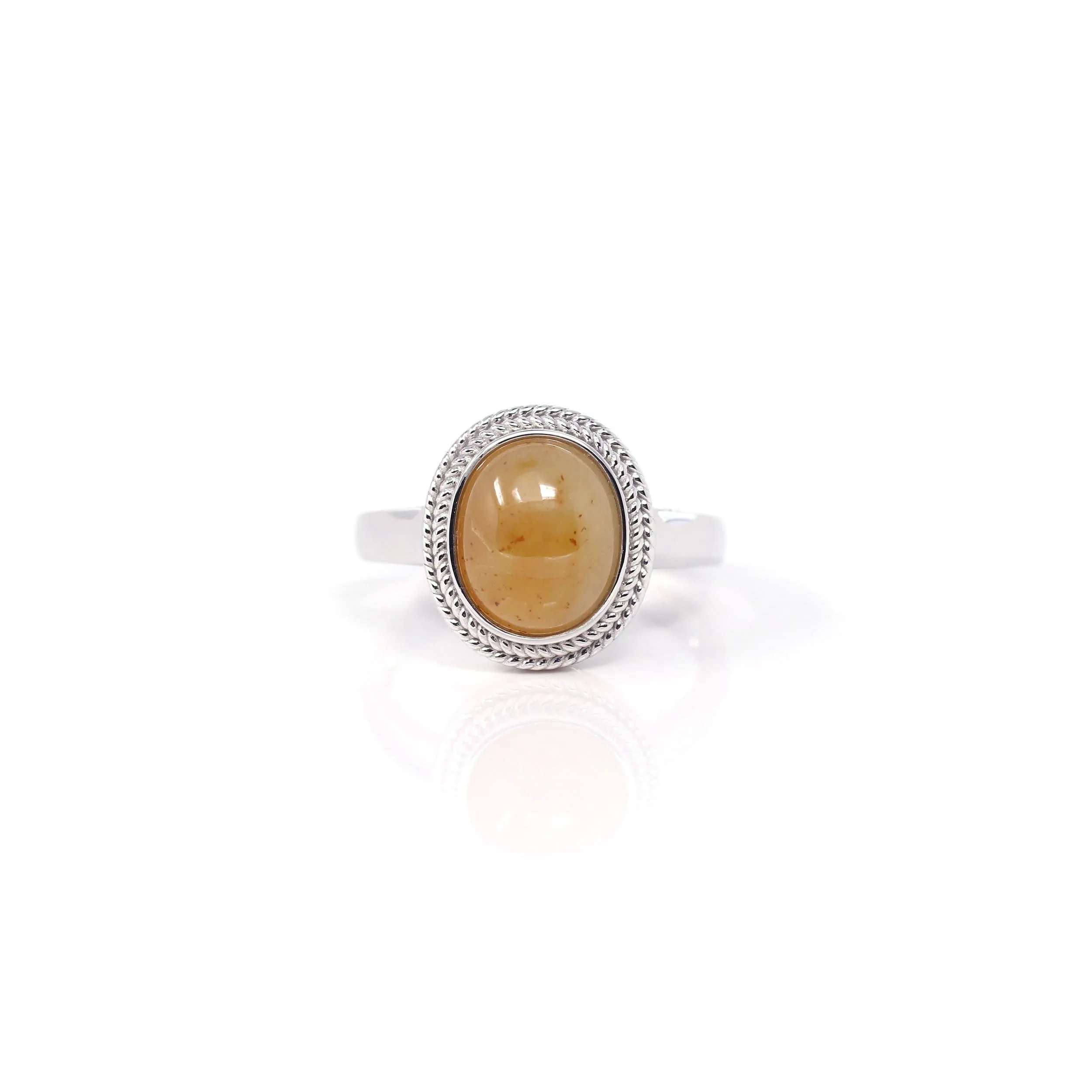RealJade® Co. 14k White Gold Yellow Jadeite Rope Ring
