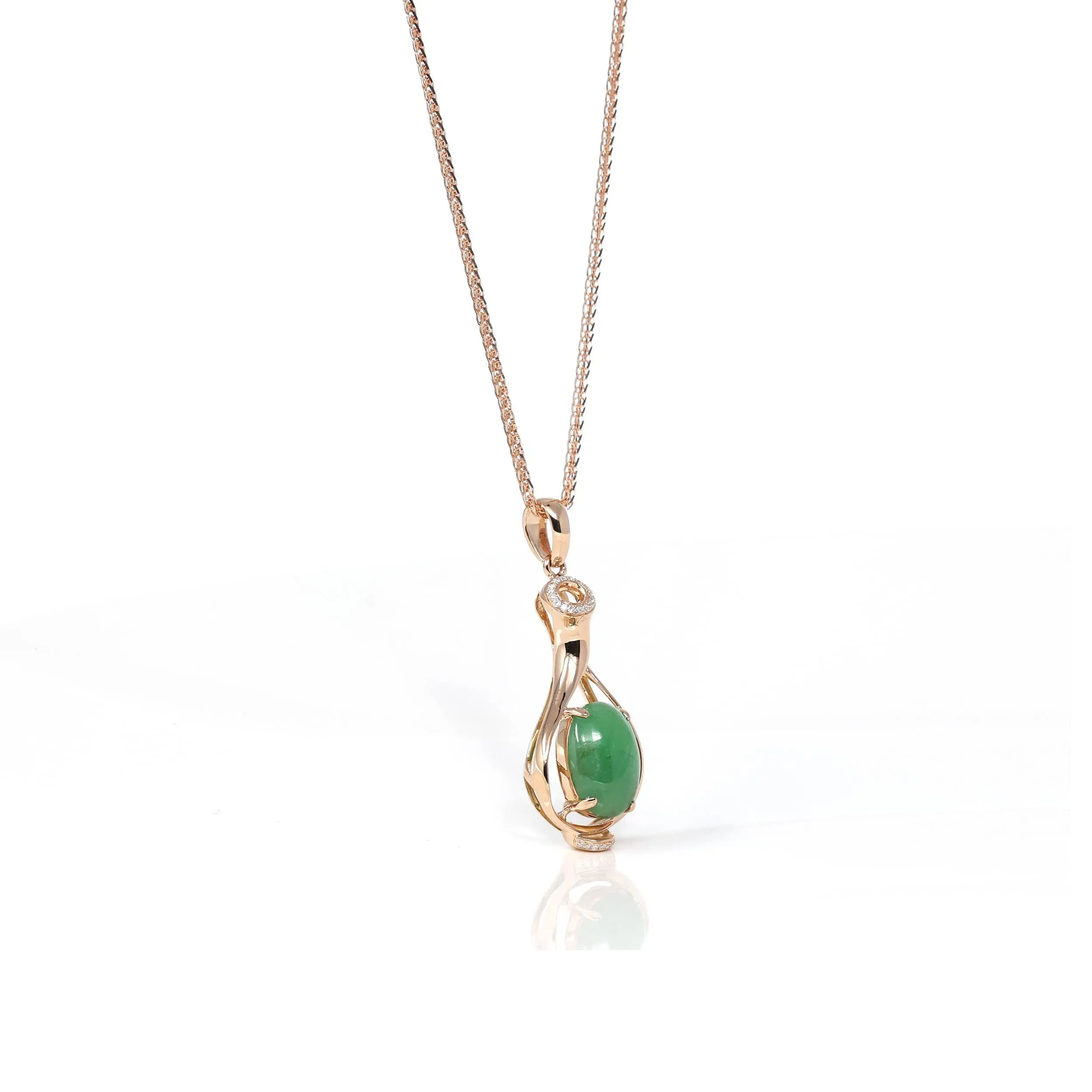 RealJade® Co. 18K Rose Gold Oval Imperial Jadeite Jade Magic Bottle Necklace with Diamonds
