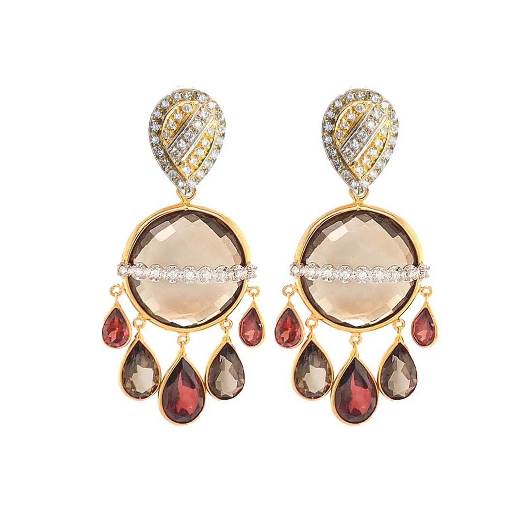 Smokey Quartz and Diamonds Dangling Pendants