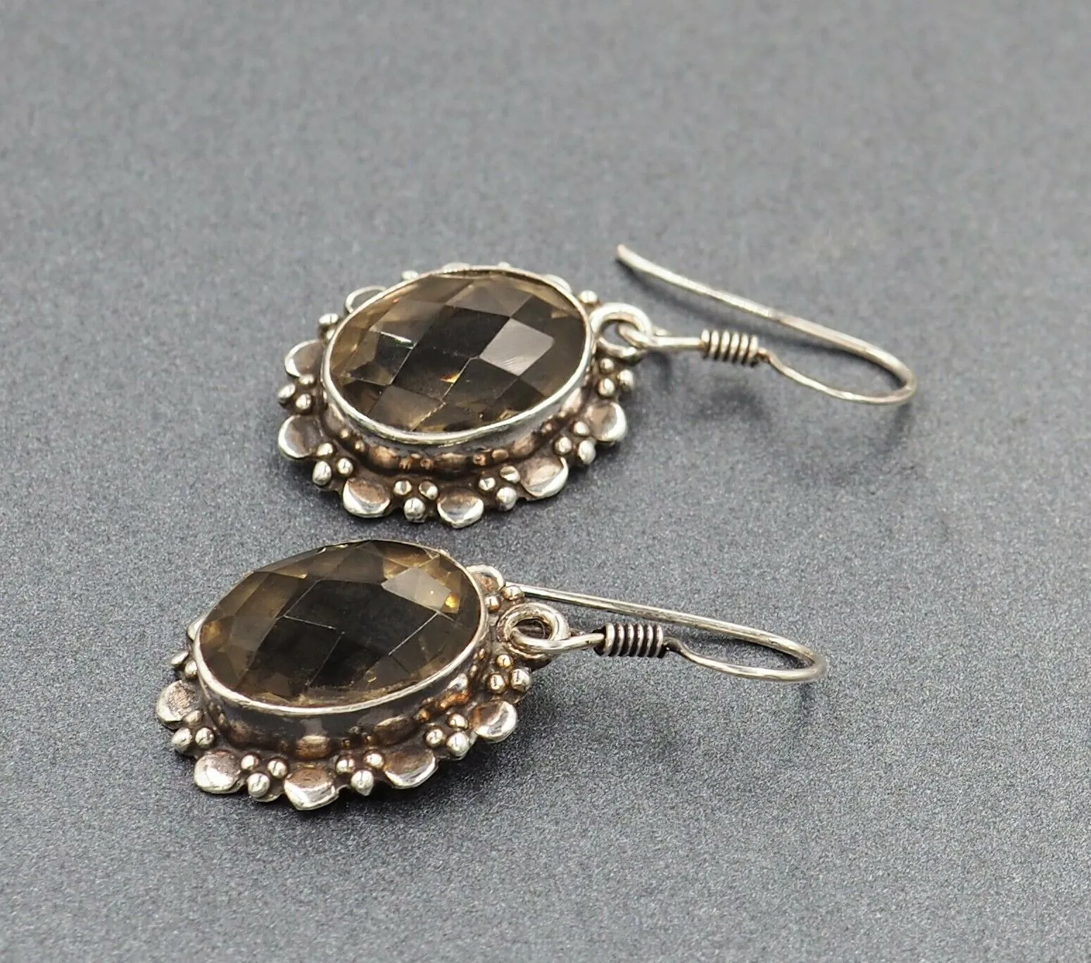 Smoky Quartz 925 Sterling Silver Hook Earrings