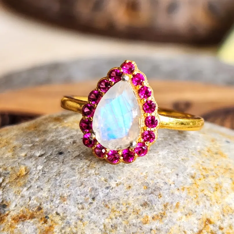 SWEET PINK MOON CLOUDS - PINK TOURMALINE 925 VERMEIL GOLD RINGS