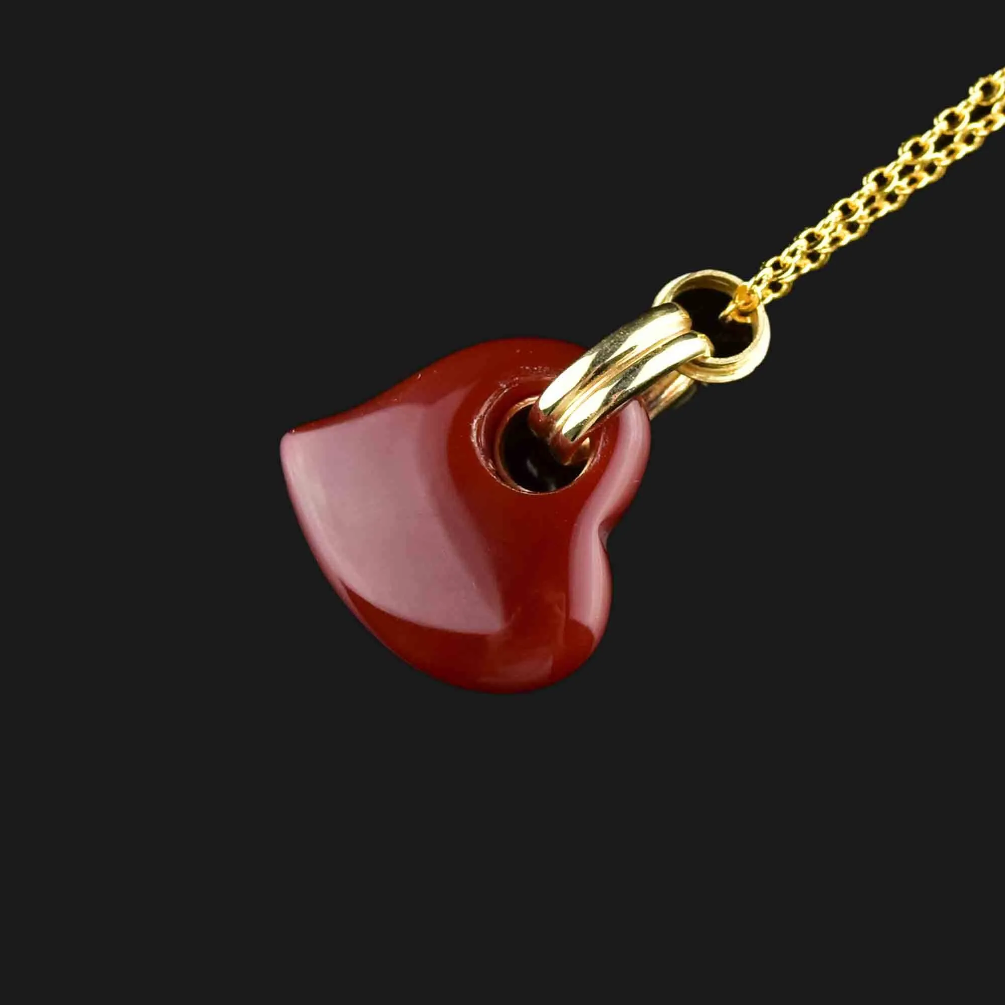 Vintage 14K Gold Red Jade Witches Heart Necklace
