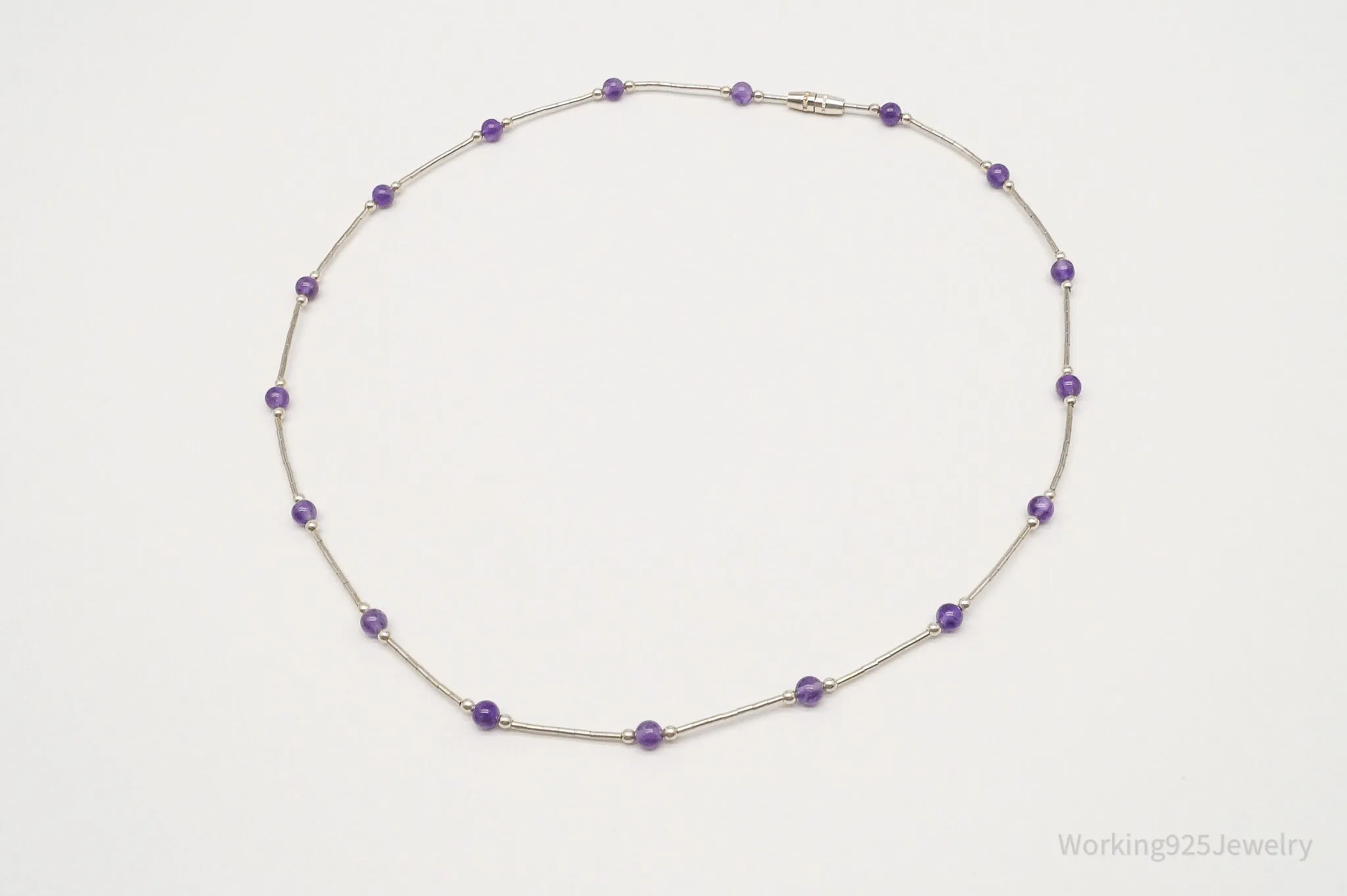 Vintage Amethyst Silver Bead Necklace 16"